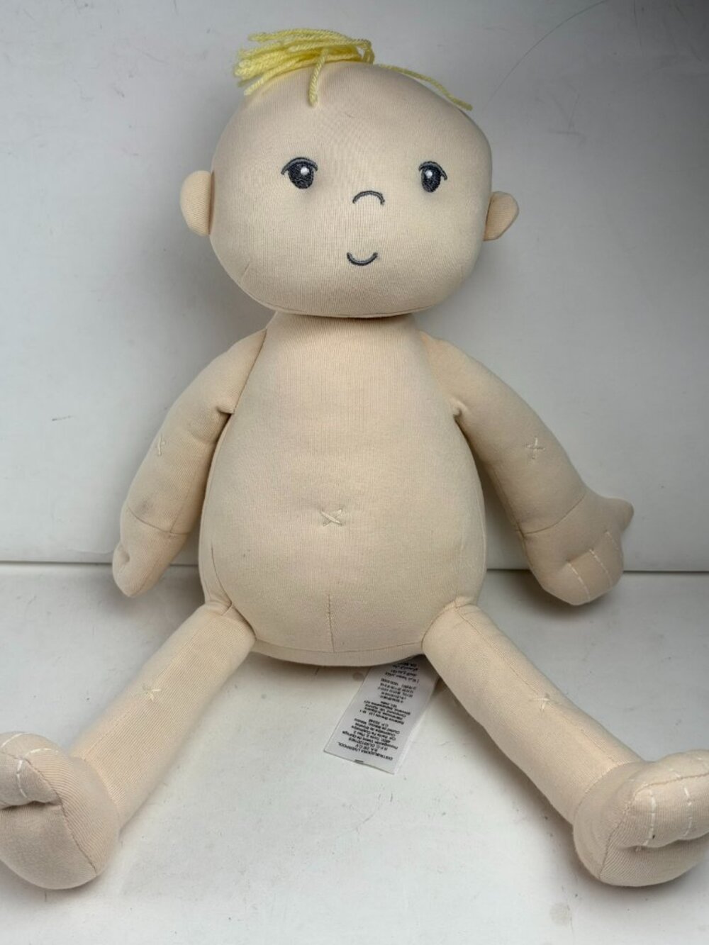 Pottery Barn Kids Plush Baby Doll Blonde Yarn Hair Soft Cloth Rag Doll 16"